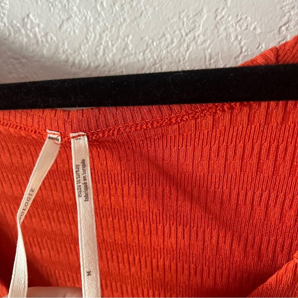 Anthropologie Orange Ribbed Drawstring Crop Top - Picture 8 of 10